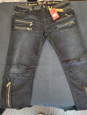 Robin's Jeans Men's Blue Cotton Distressed Studded Jeans Size 36 Black $1395